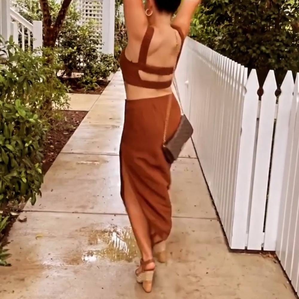 Brown Linen Set Skirt and Crop